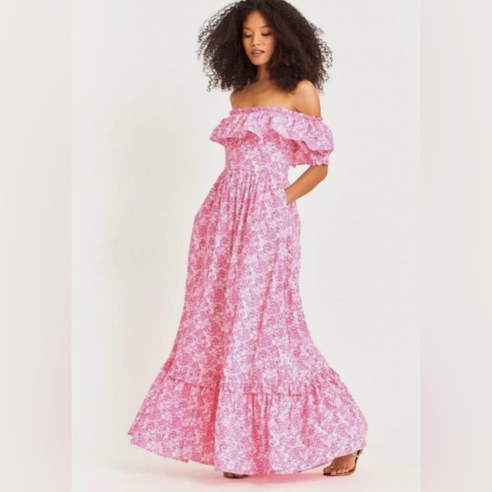 NWT LoveShackFancy Tara Maxi Dress Pink Berry Fields - Picture 2 of 13